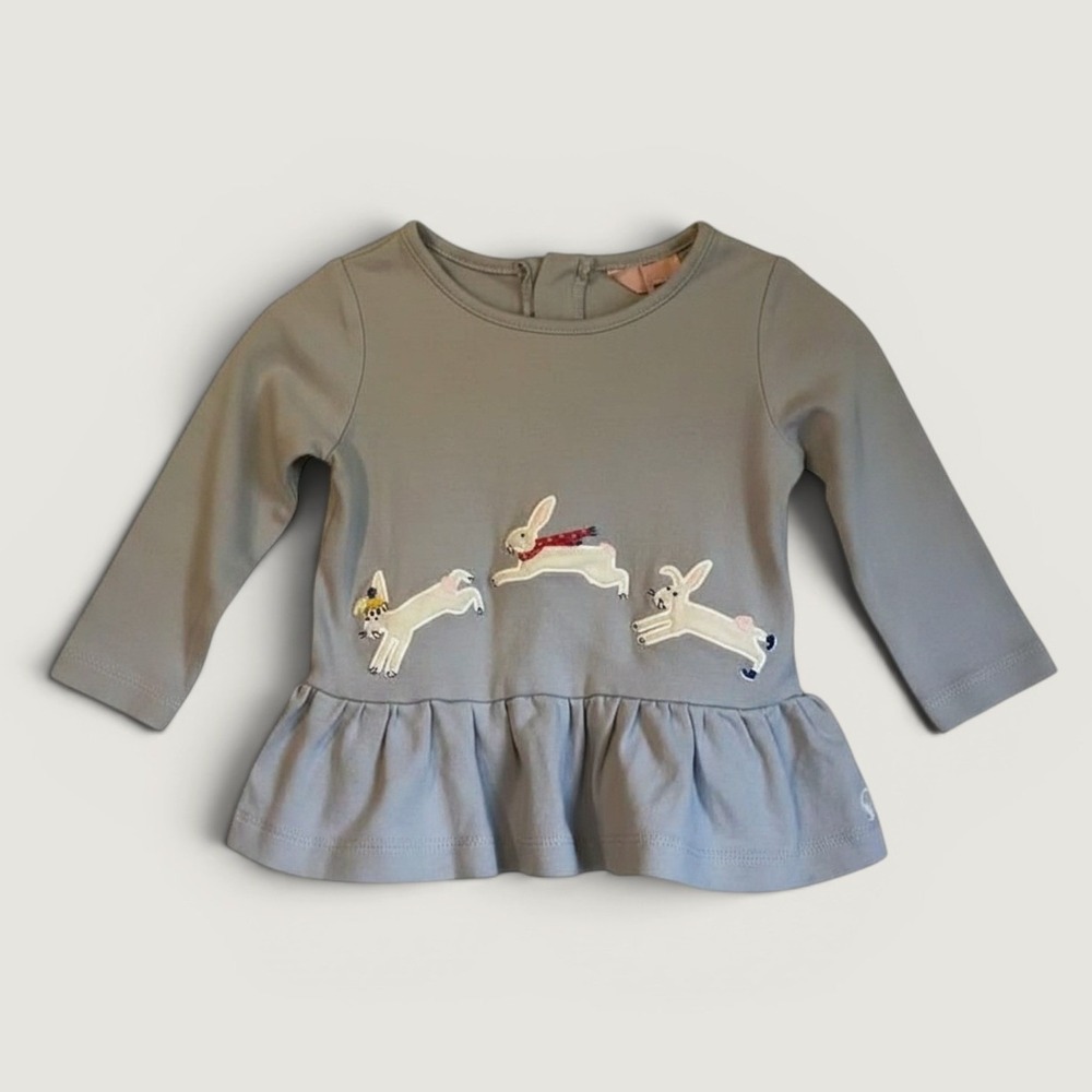 Joules Olivia Peplum Top Toddler 18m Girls Blue Bunny Embroidered Ruffle Hem